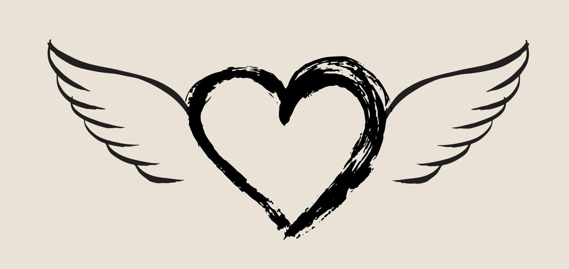 Heart with angel wings, hand drawn. vector