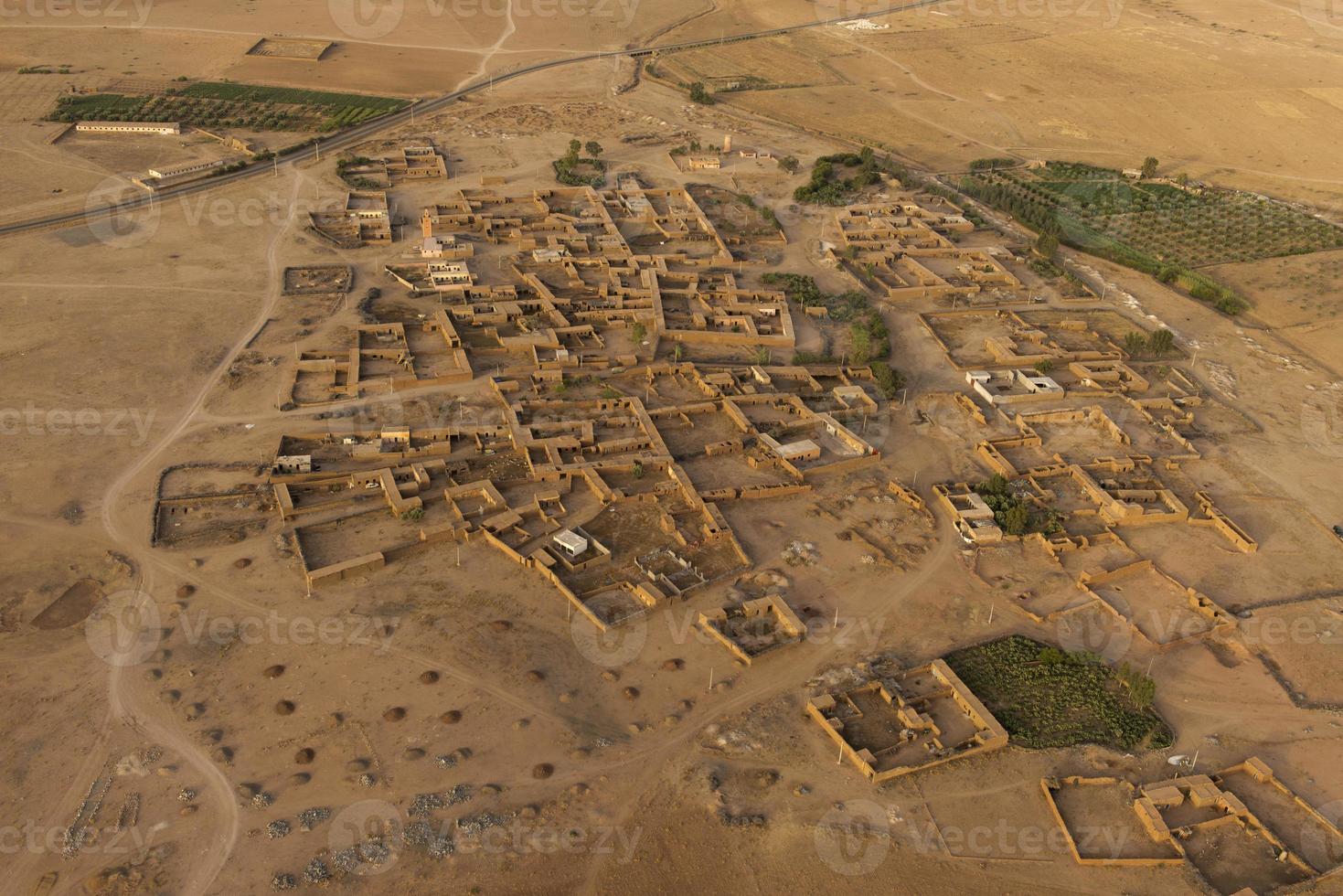 Maroc settlement in the desert near Marrakech aerial view photo