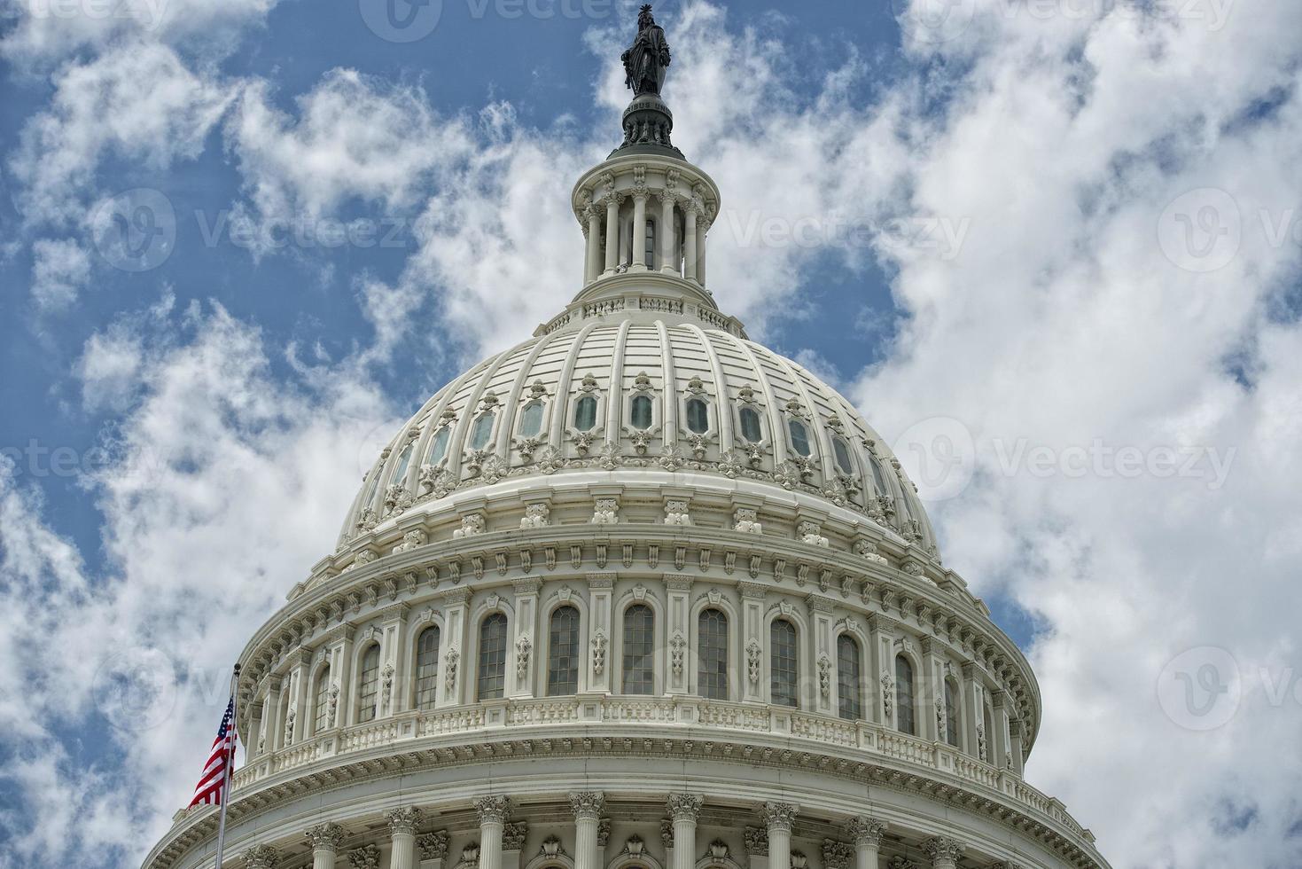 Washington DC Capitol detail on cloudy sky photo