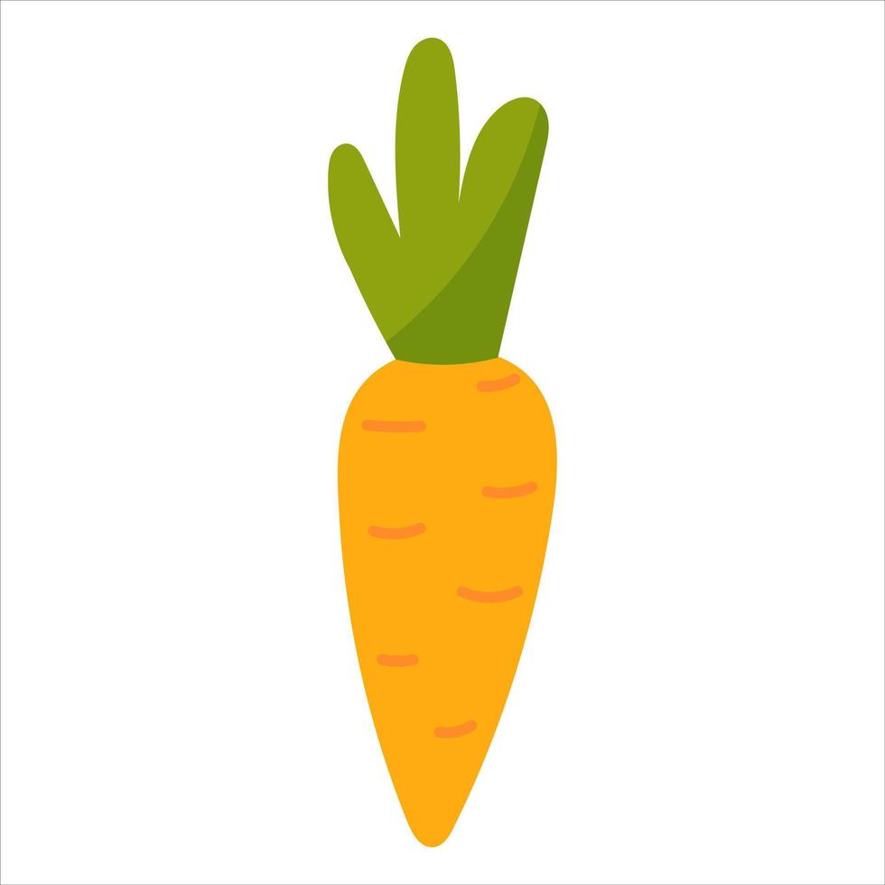 icono de zanahoria fresca en estilo de dibujos animados aislado en blanco bachground, granja o concepto de estilo de vida rural para libros infantiles vector