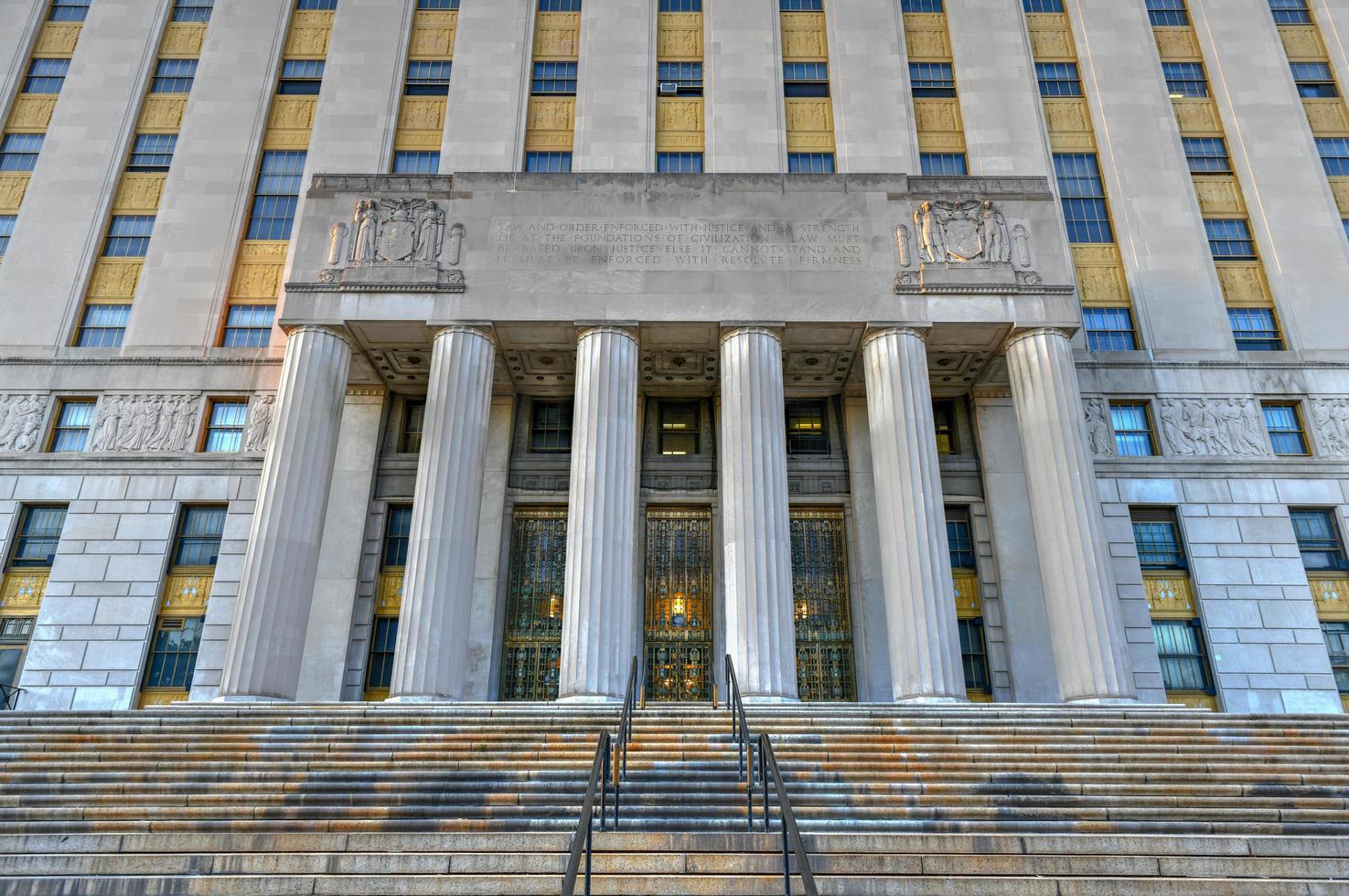 Bronx County Courthouse, also known as the Mario Merola Building, is a historic courthouse building located in the Concourse and Melrose neighborhoods of the Bronx in New York City, 2022 photo