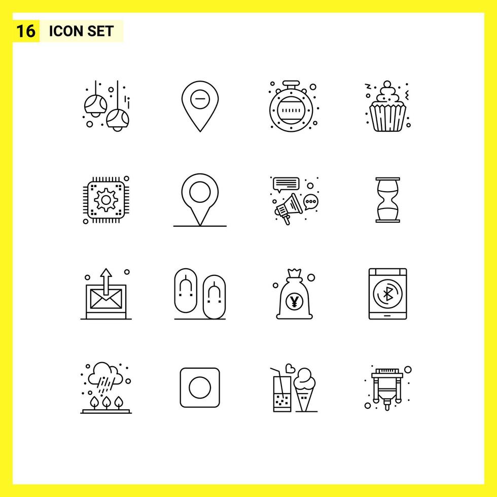Stock Vector Icon Pack of 16 Line Signs and Symbols for party cupcake marker cream timer Editable Vector Design Elements