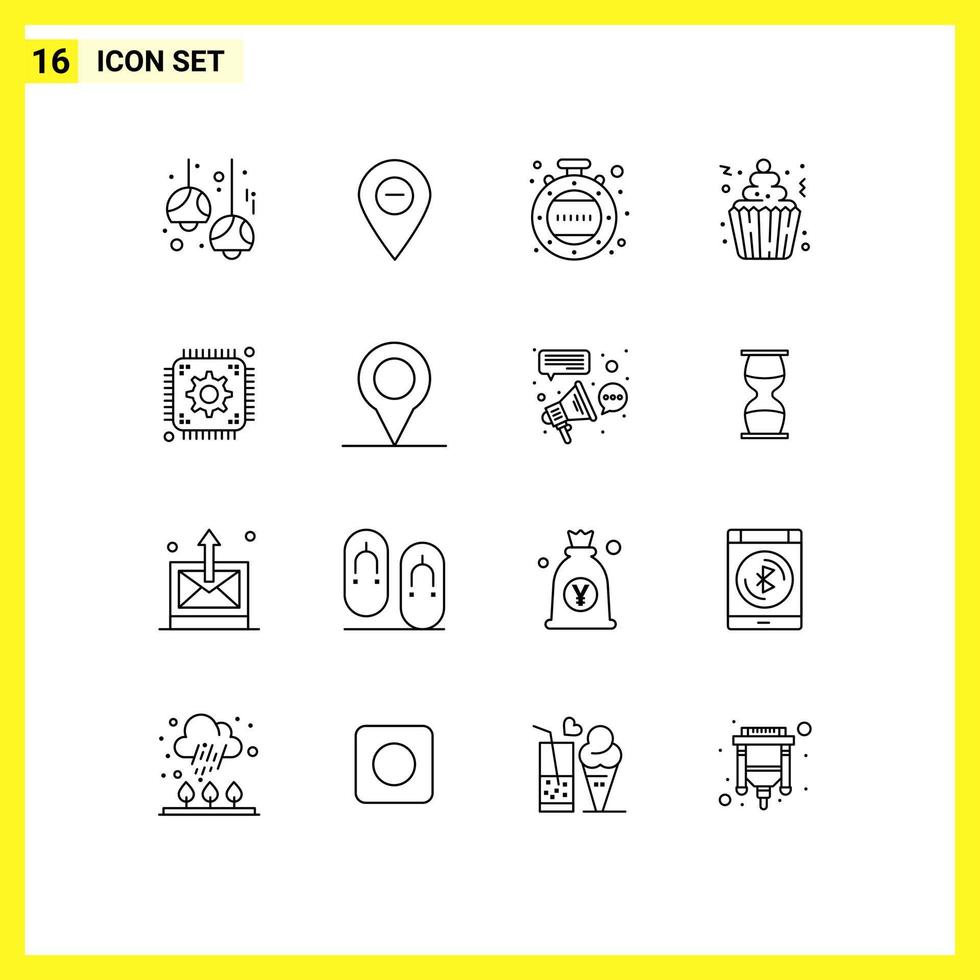 paquete de iconos de vector de stock de 16 signos y símbolos de línea para elementos de diseño de vector editables de temporizador de crema de marcador de cupcake de fiesta