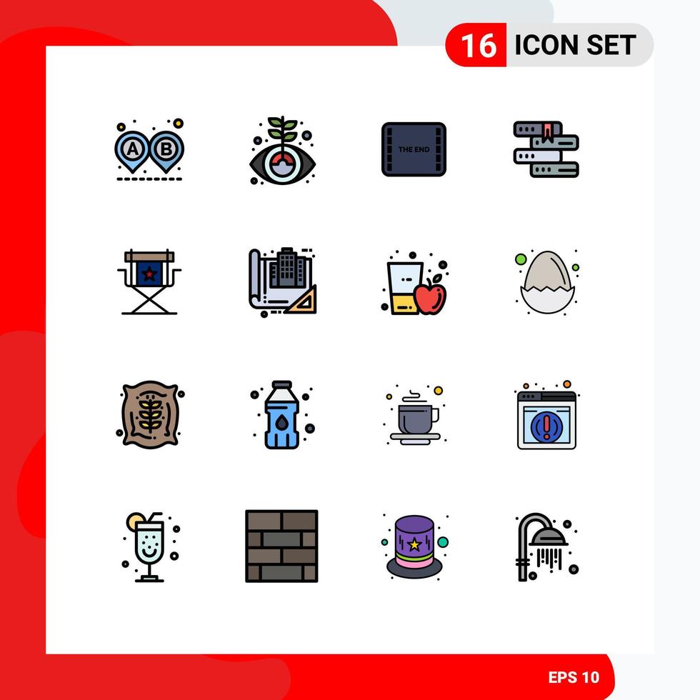 16 User Interface Flat Color Filled Line Pack of modern Signs and Symbols of director study end library books Editable Creative Vector Design Elements