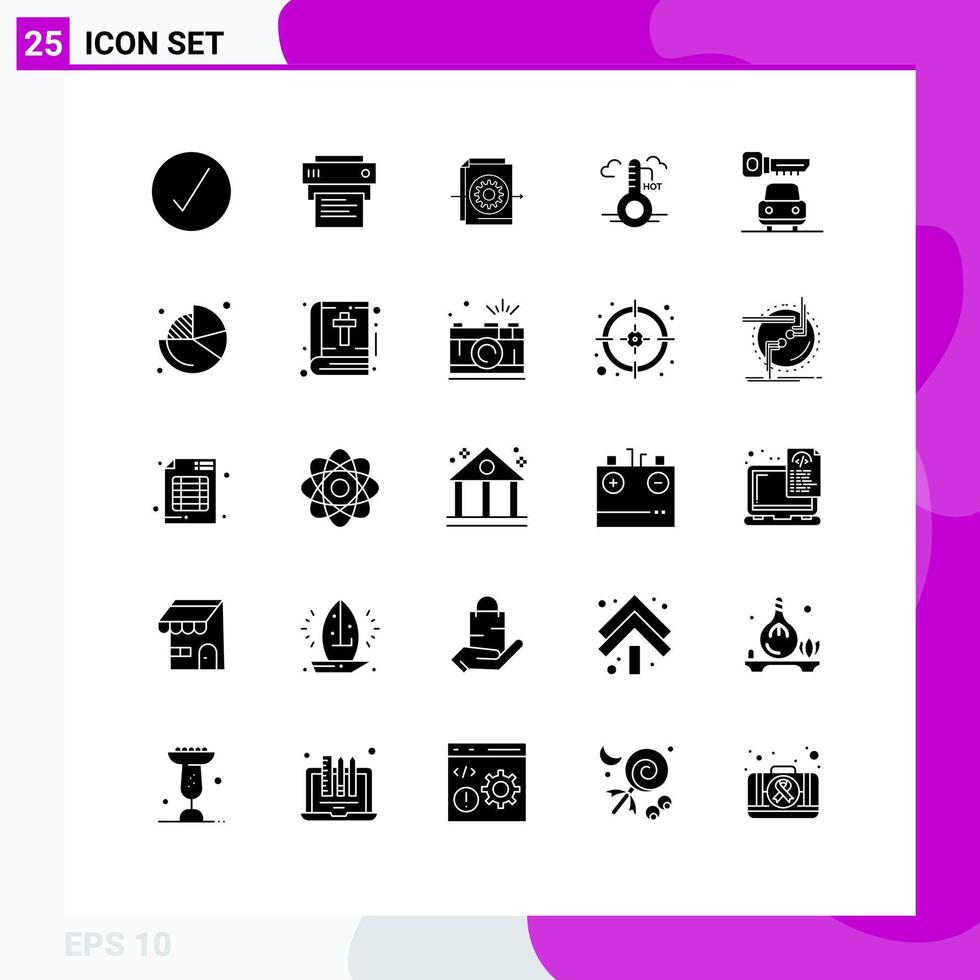 25 Universal Solid Glyph Signs Symbols of key update document weather temperature Editable Vector Design Elements