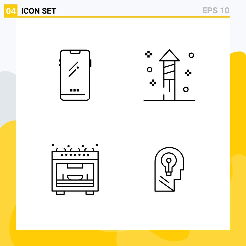 4 User Interface Line Pack of modern Signs and Symbols of phone microwave android halloween business Editable Vector Design Elements
