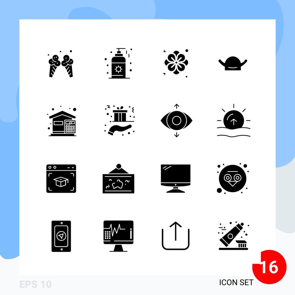 Modern Pack of 16 Icons Solid Glyph Symbols isolated on White Backgound for Website designing Creative Black Icon vector background