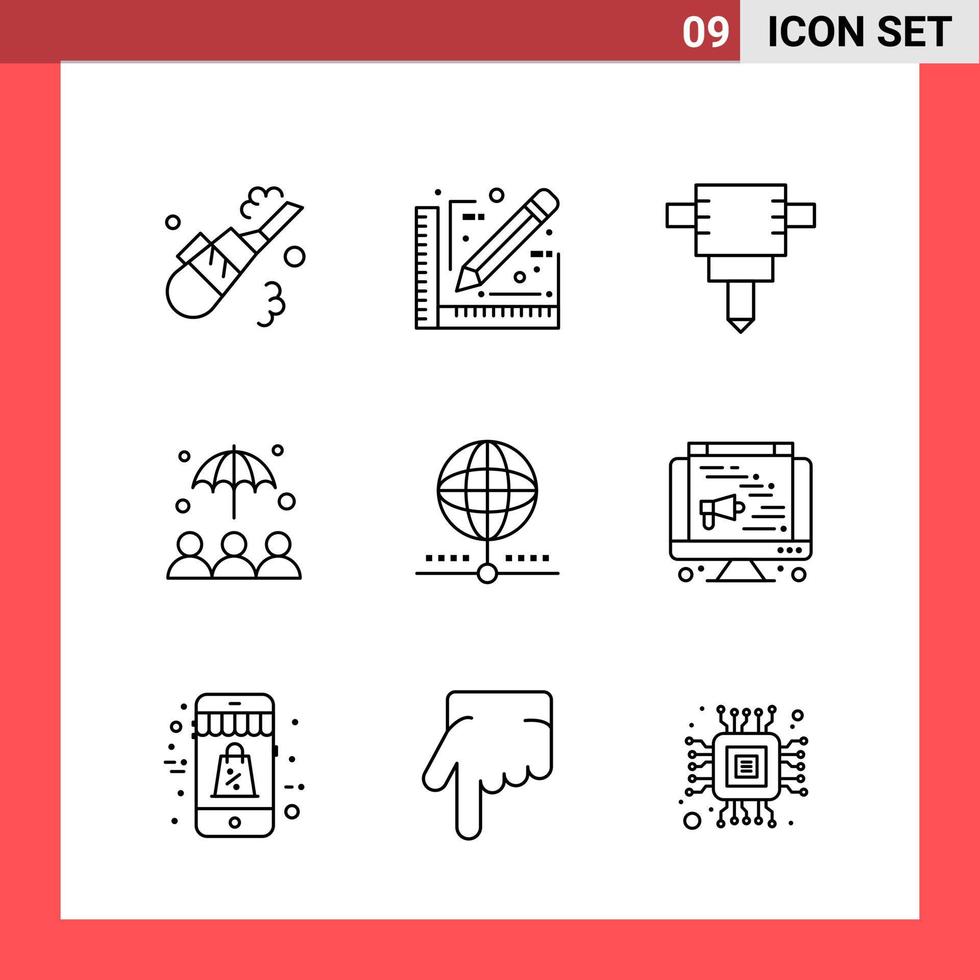 9 Icon Pack Line Style Outline Symbols on White Background Simple Signs for general designing Creative Black Icon vector background