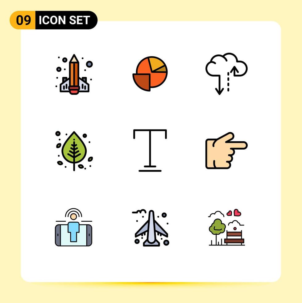 9 User Interface Filledline Flat Color Pack of modern Signs and Symbols of font nature graph leaf autumn Editable Vector Design Elements