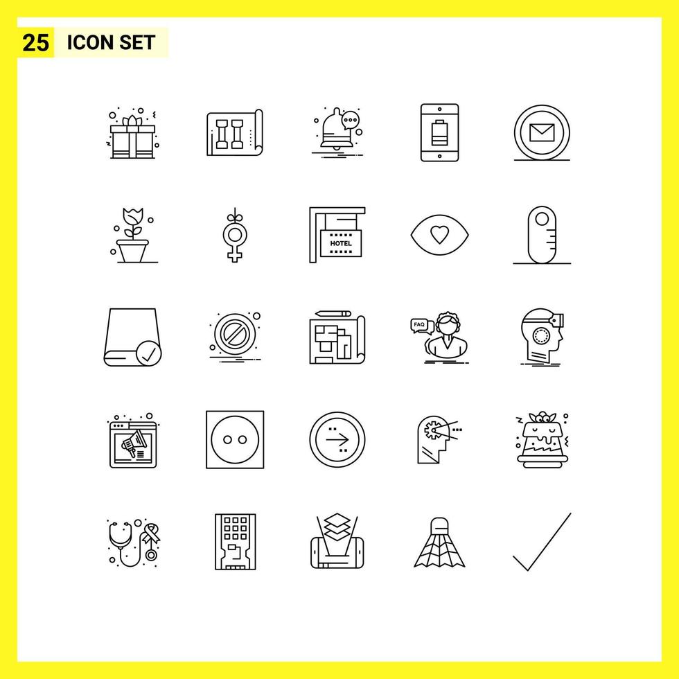 25 User Interface Line Pack of modern Signs and Symbols of email mobile communication devices cellphone Editable Vector Design Elements