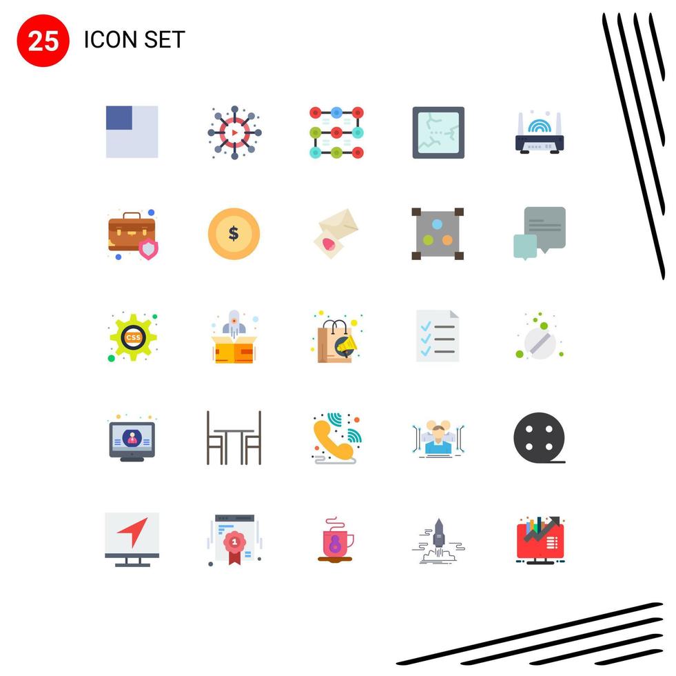 Pack of 25 creative Flat Colors of briefcase technology security router device Editable Vector Design Elements