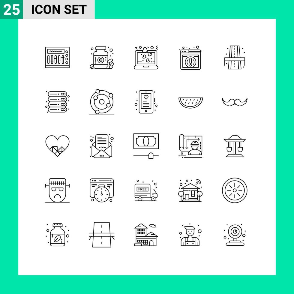 Line Pack of 25 Universal Symbols of rood city heart browser information Editable Vector Design Elements