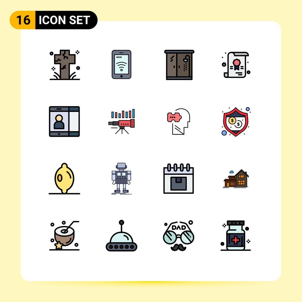 16 Universal Flat Color Filled Line Signs Symbols of user mobile wifi school certificate Editable Creative Vector Design Elements