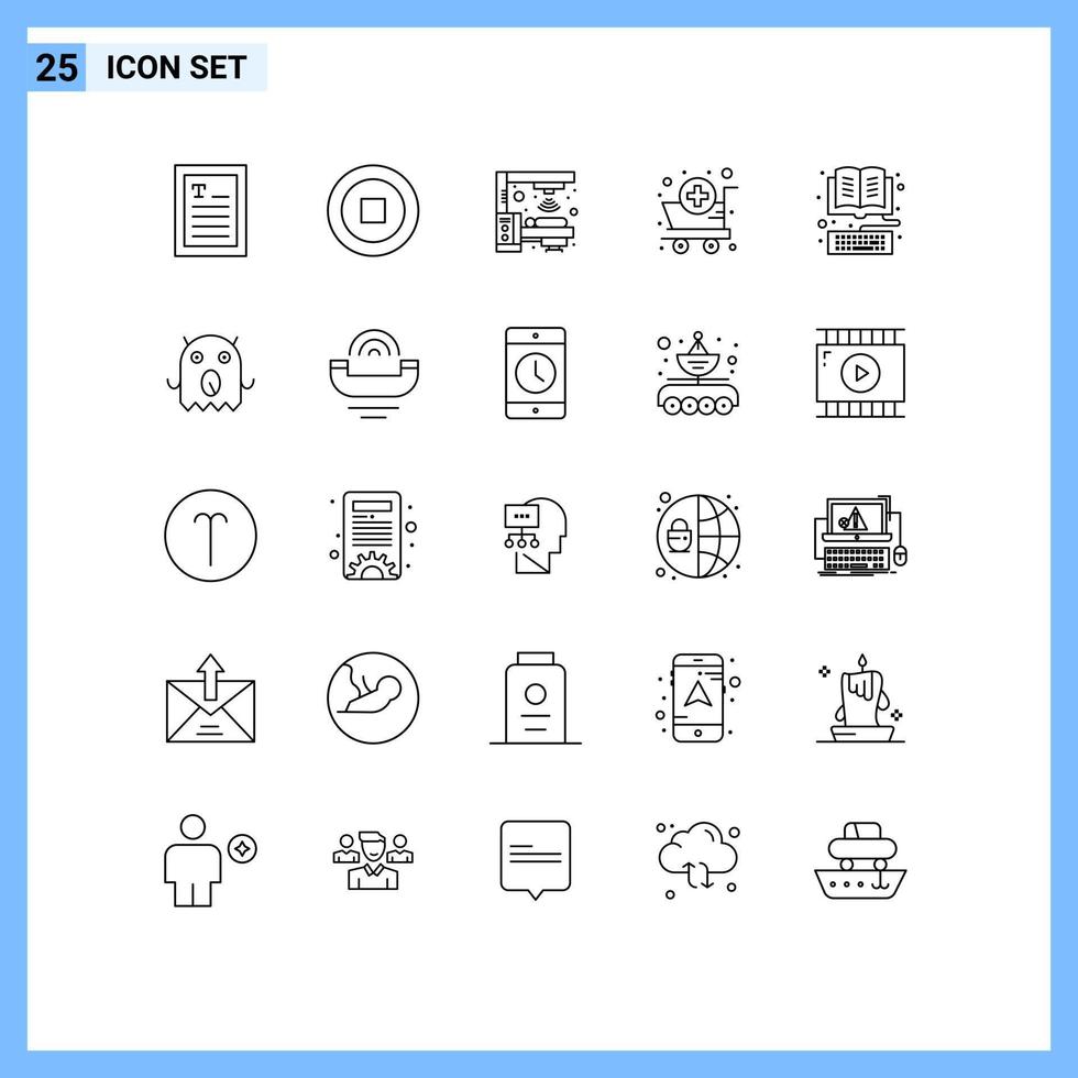Modern Set of 25 Lines and symbols such as library ebook radiation book pharmacy Editable Vector Design Elements