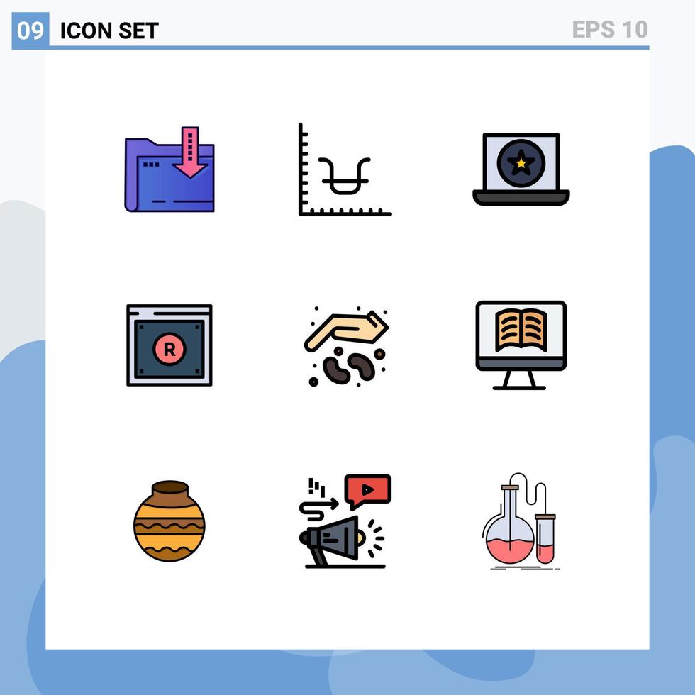 conjunto de pictogramas de 9 colores planos de línea de llenado simple de elementos de diseño de vector editable de negocio digital de premio de ley agrícola