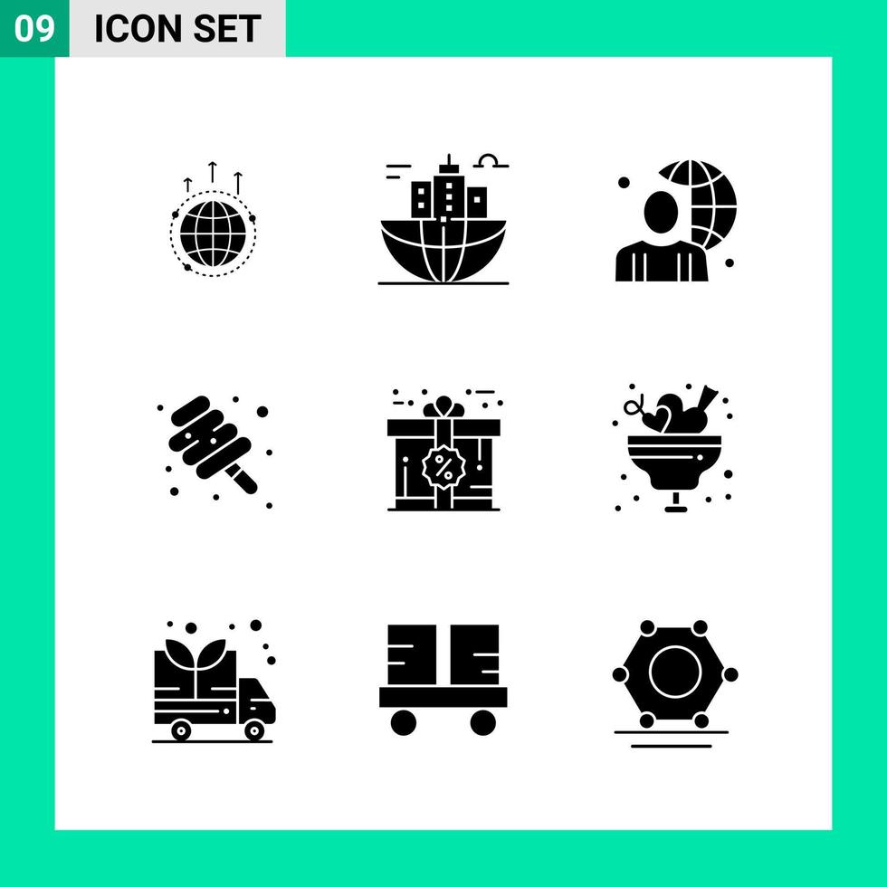 paquete de 9 iconos de estilo sólido conjunto de símbolos de glifo para imprimir signos creativos aislados en fondo blanco 9 conjunto de iconos fondo de vector de icono negro creativo