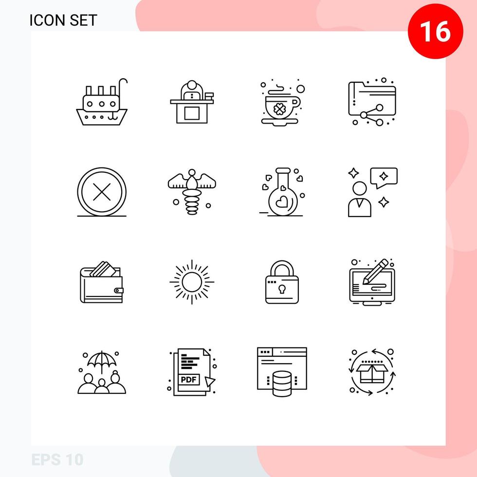 Group of 16 Outlines Signs and Symbols for documents share person day cup Editable Vector Design Elements