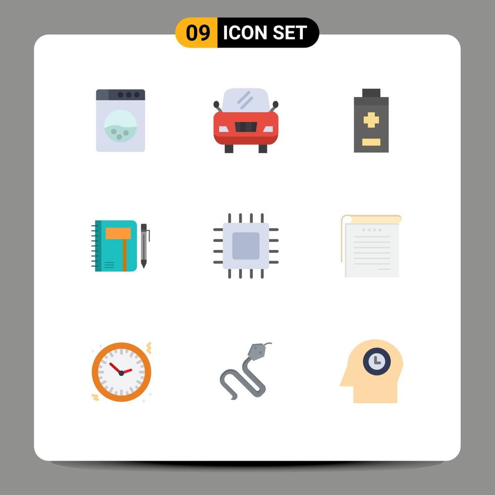 conjunto de 9 iconos de interfaz de usuario modernos signos de símbolos para computadoras de gadget elementos de diseño vectorial editables de pluma de chip empresarial vector