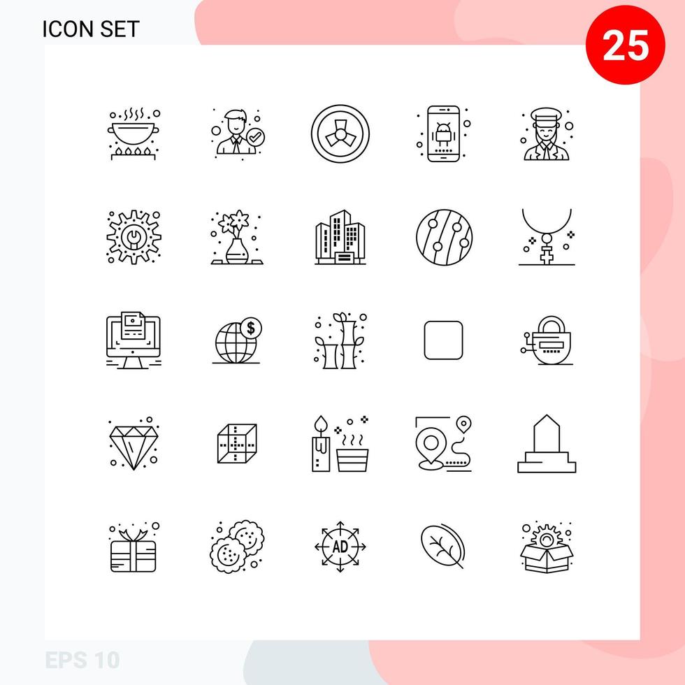 Modern Set of 25 Lines Pictograph of guard phone right app android Editable Vector Design Elements