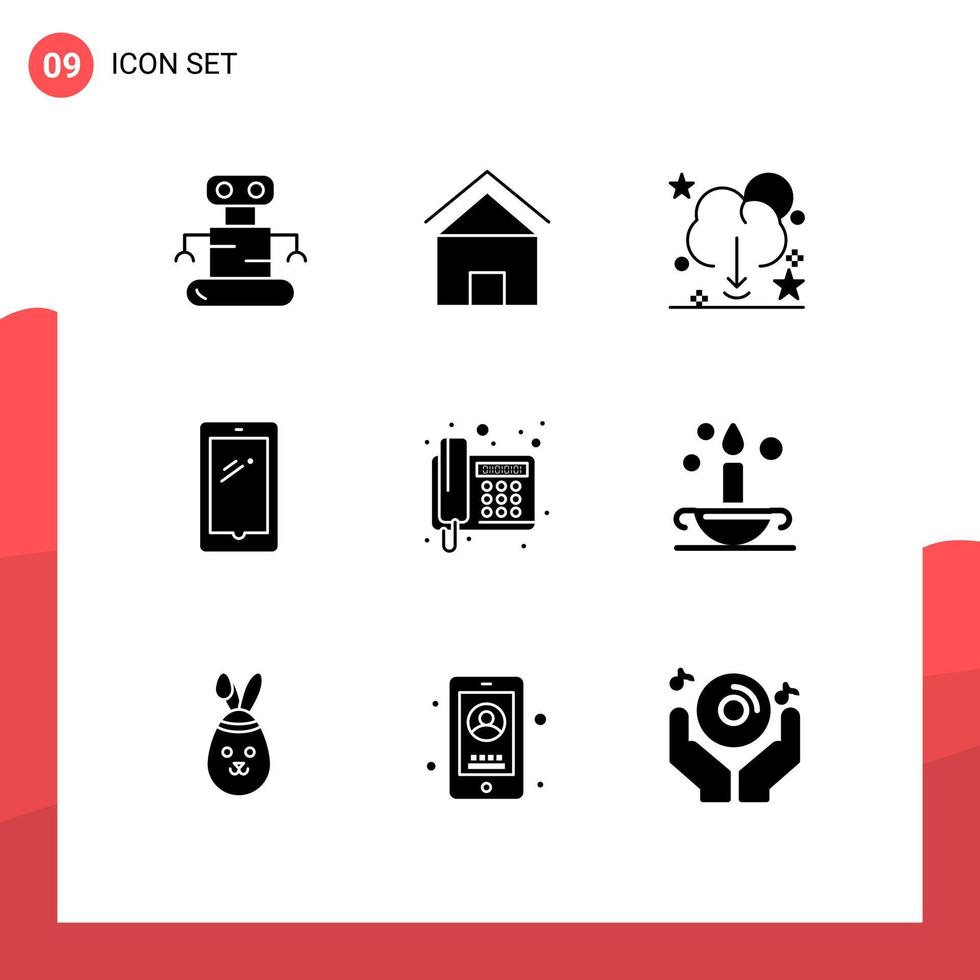 User Interface Pack of 9 Basic Solid Glyphs of iphone mobile cloud smart phone server Editable Vector Design Elements