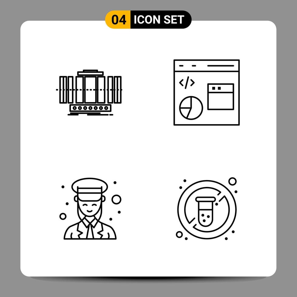 4 Black Icon Pack Outline Symbols Signs for Responsive designs on white background 4 Icons Set Creative Black Icon vector background