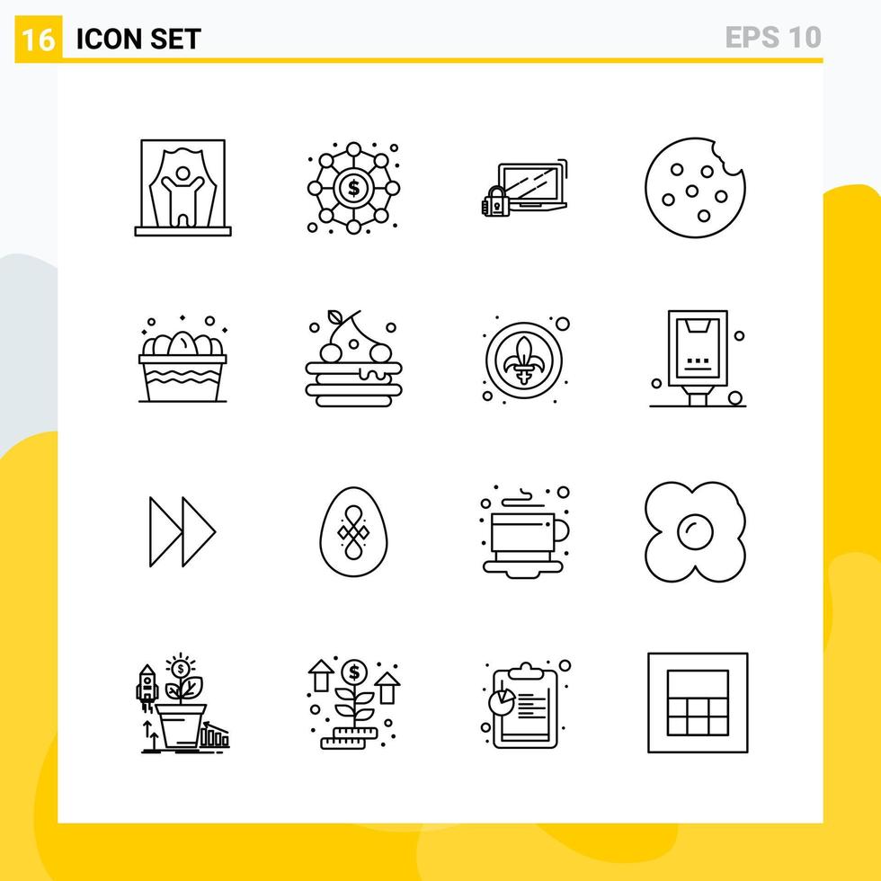 Collection of 16 Universal Line Icons Icon Set for Web and Mobile Creative Black Icon vector background