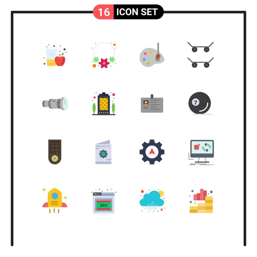 Pictogram Set of 16 Simple Flat Colors of device camcorder art cam skateboard Editable Pack of Creative Vector Design Elements