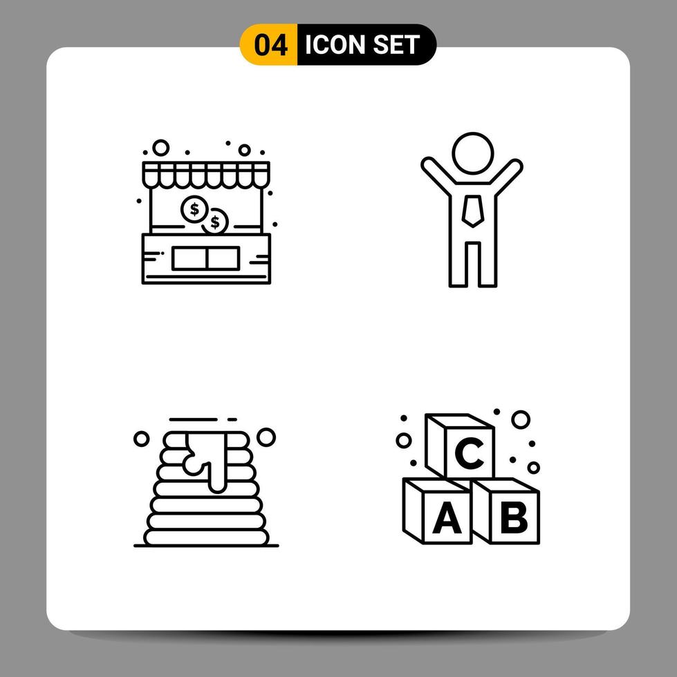 4 Black Icon Pack Outline Symbols Signs for Responsive designs on white background 4 Icons Set Creative Black Icon vector background