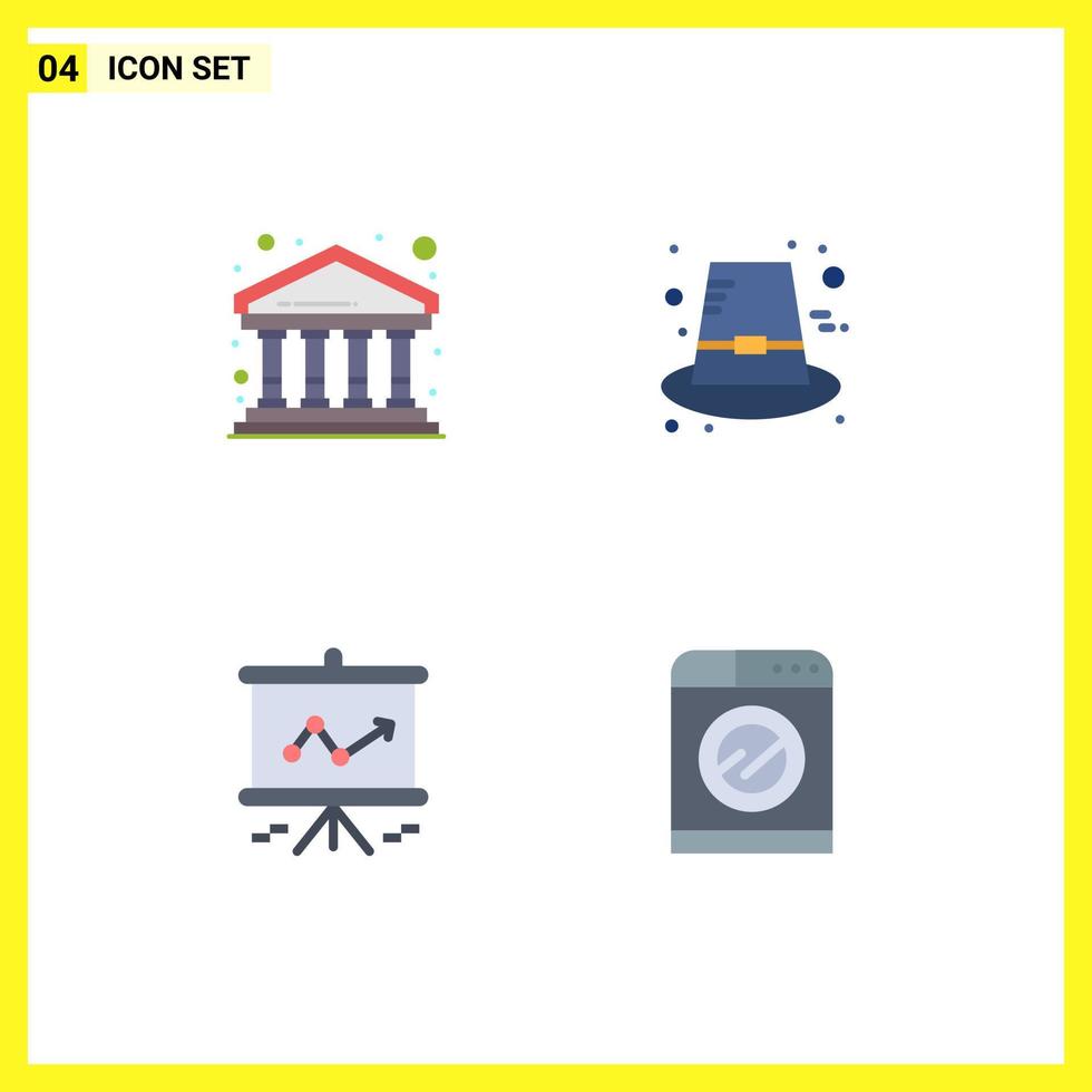 Set of 4 Modern UI Icons Symbols Signs for bank graph building holiday projector Editable Vector Design Elements