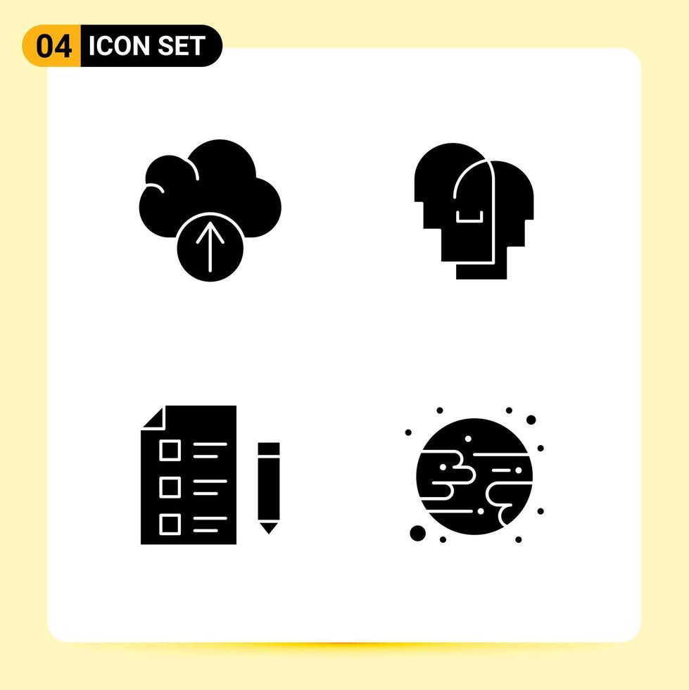 Pictogram Set of 4 Simple Solid Glyphs of cloud school hat feelings test Editable Vector Design Elements