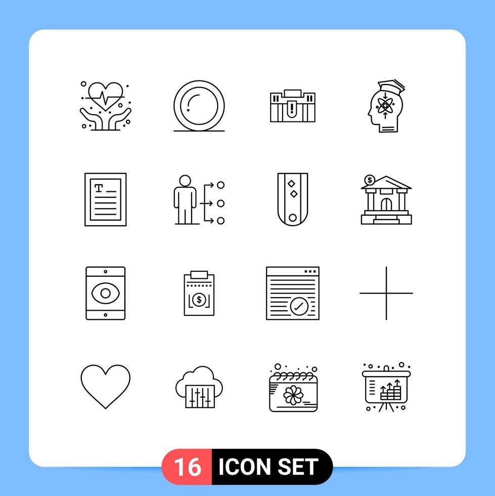 16 Thematic Vector Outlines and Editable Symbols of knowledge head business capability suitcase Editable Vector Design Elements