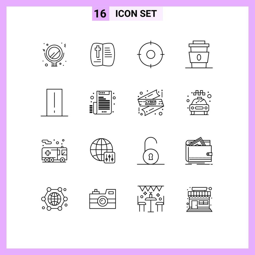 Pictogram Set of 16 Simple Outlines of device food military fast cup Editable Vector Design Elements