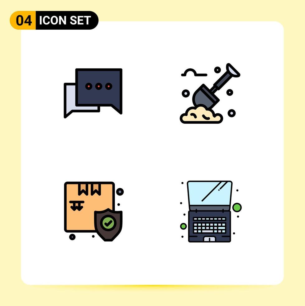 Group of 4 Modern Filledline Flat Colors Set for bubble box spade plants computer Editable Vector Design Elements