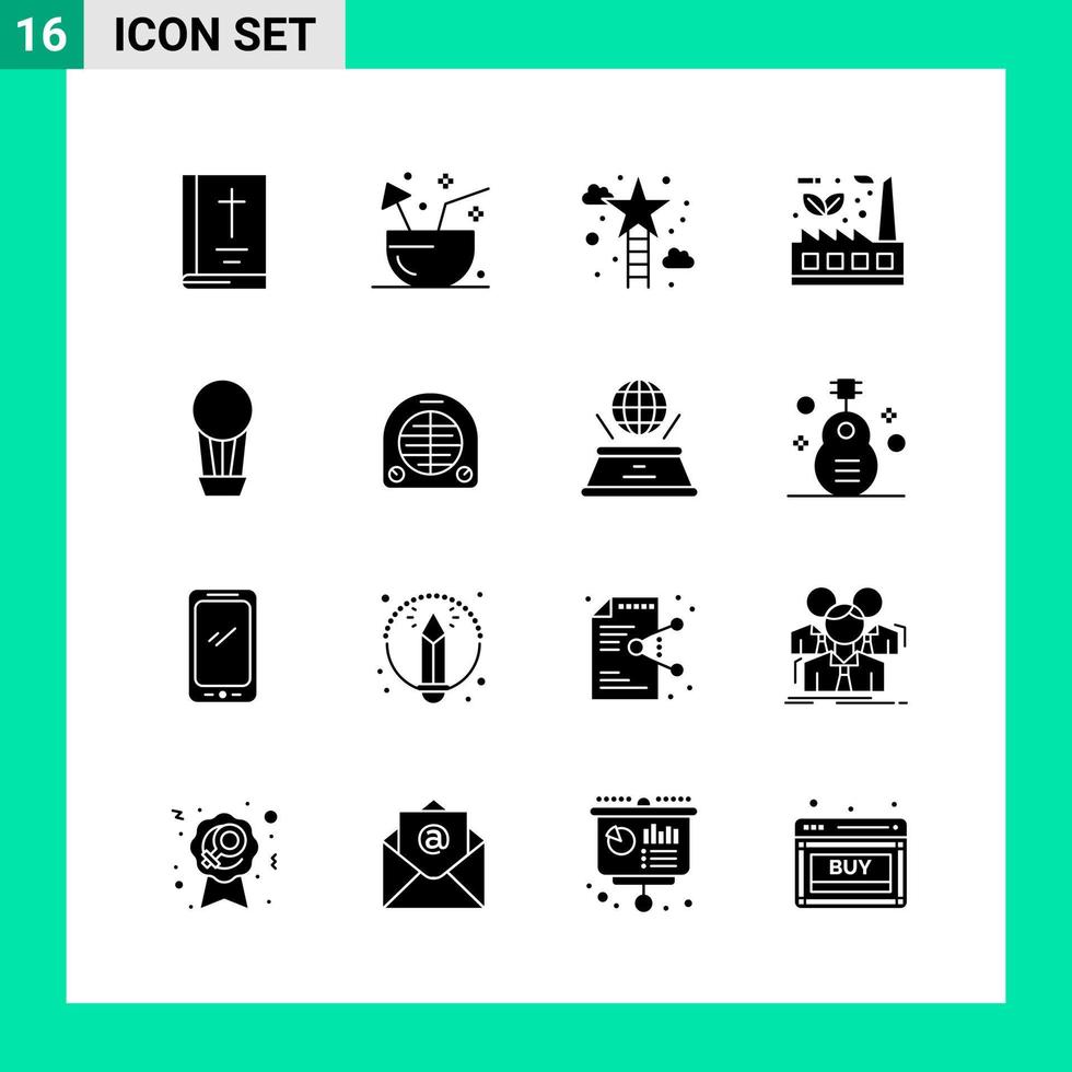 Pack of 16 Solid Style Icon Set Glyph Symbols for print Creative Signs Isolated on White Background 16 Icon Set Creative Black Icon vector background