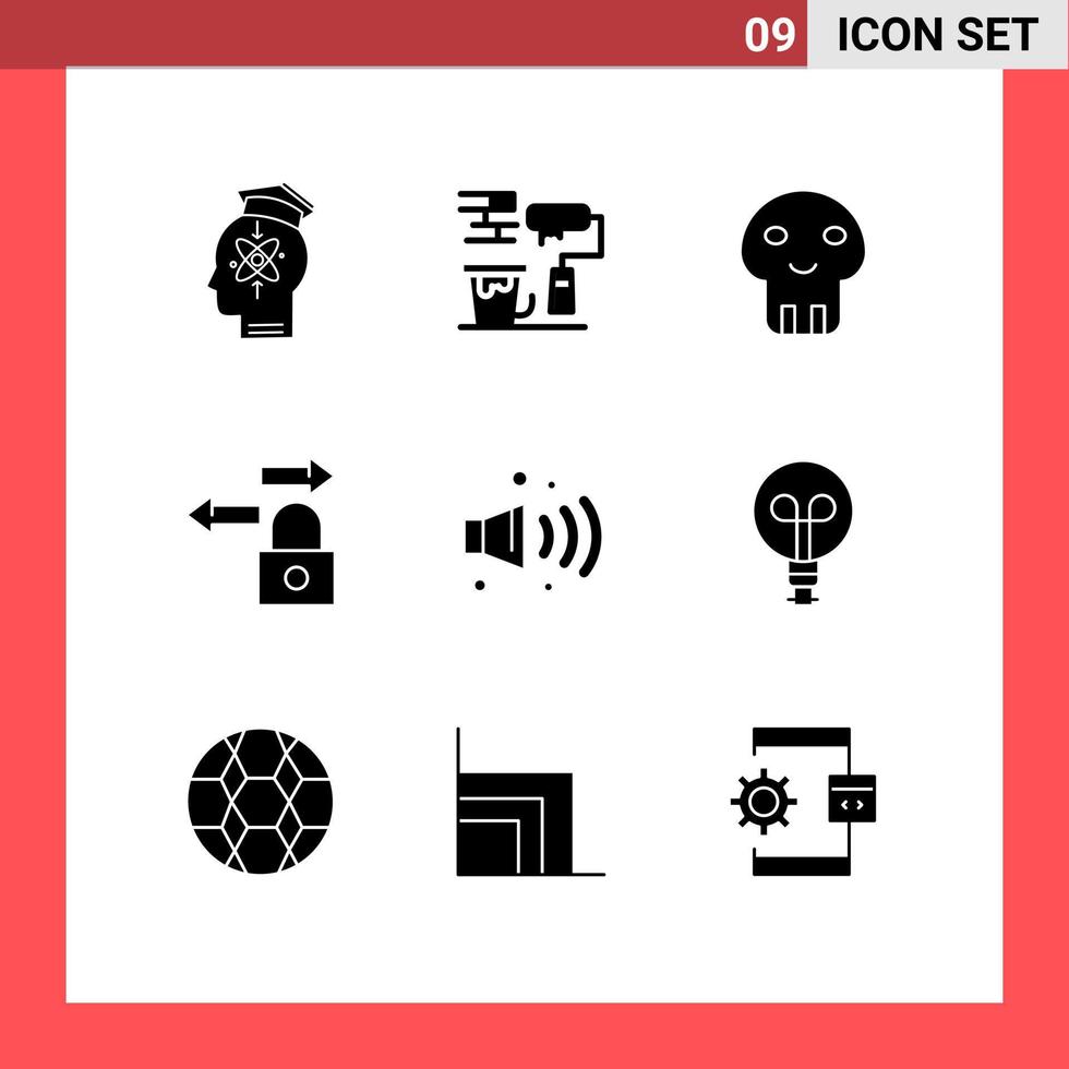 Stock Vector Icon Pack of 9 Line Signs and Symbols for noise traffic brush lock death Editable Vector Design Elements