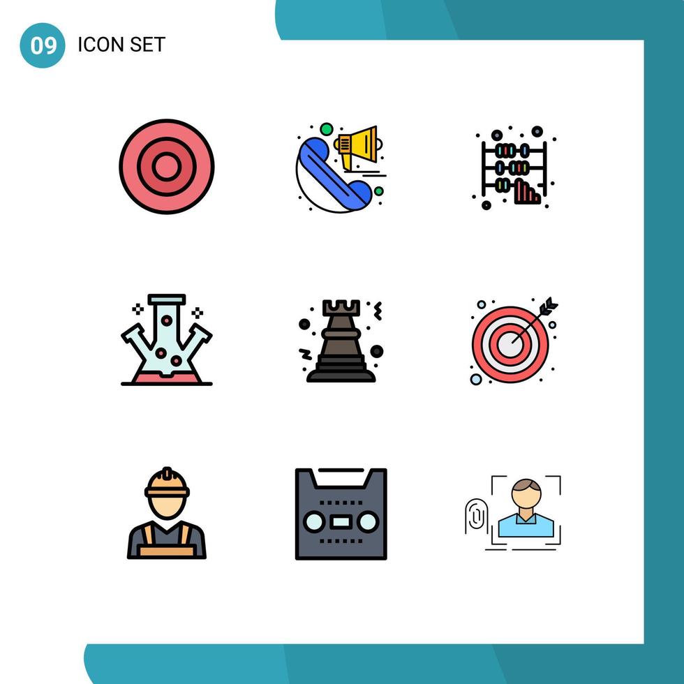 Modern Set of 9 Filledline Flat Colors and symbols such as pawn science abacus molecule chemistry Editable Vector Design Elements