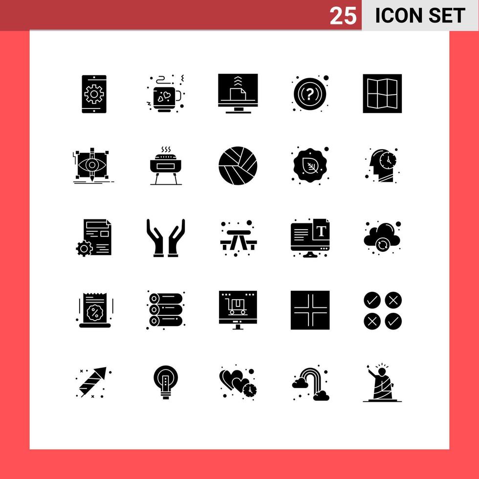 Group of 25 Modern Solid Glyphs Set for map support communication help email Editable Vector Design Elements