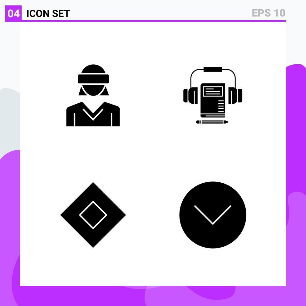 conjunto de 4 iconos en estilo sólido símbolos de glifos creativos para el diseño de sitios web y aplicaciones móviles signo de icono sólido simple aislado en fondo blanco 4 iconos fondo de vector de icono negro creativo