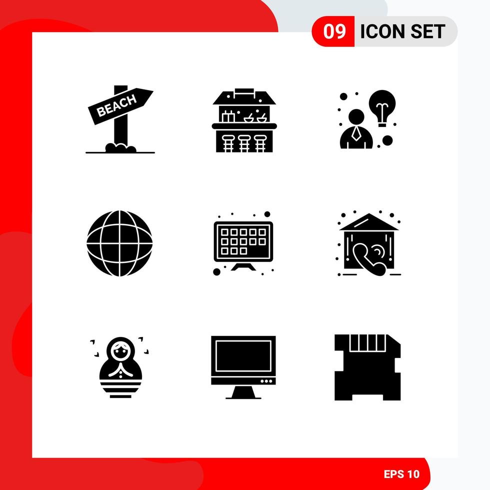 Set of 9 Commercial Solid Glyphs pack for call smart tv idea internet earth Editable Vector Design Elements