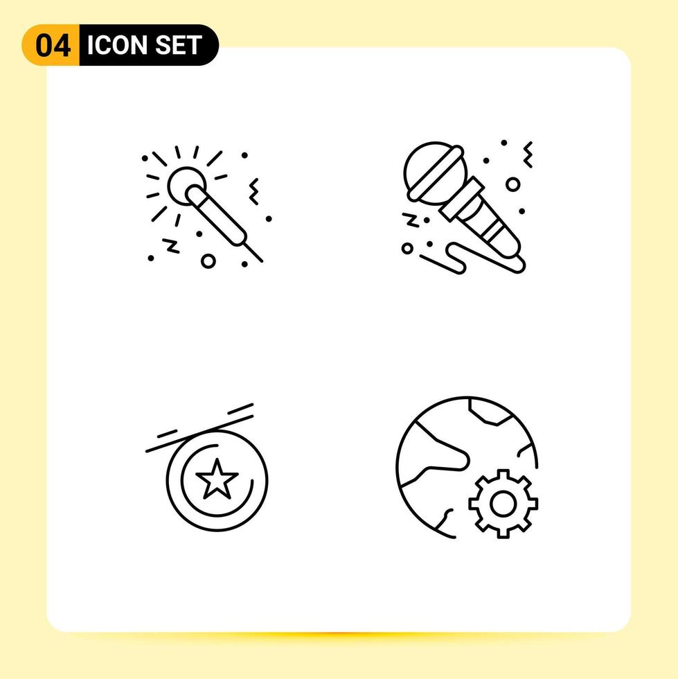 4 Line concept for Websites Mobile and Apps microphone star night sound connect Editable Vector Design Elements