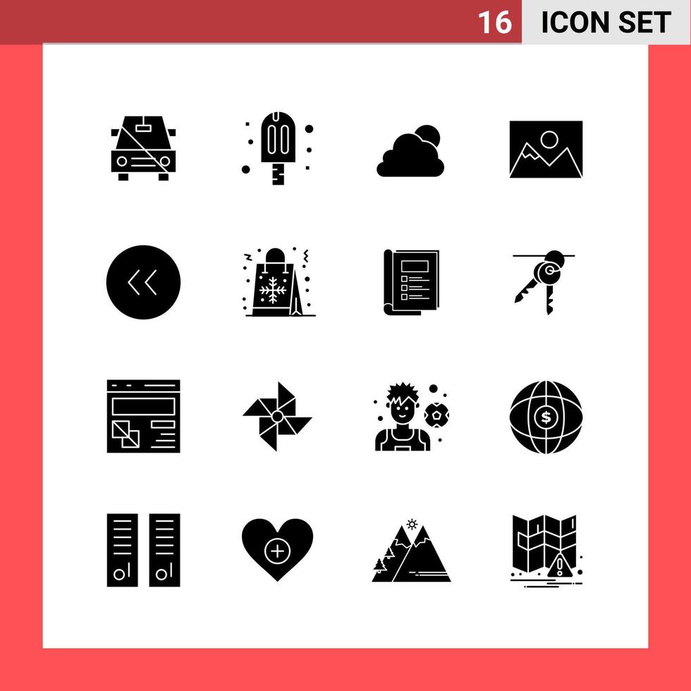 16 Icon Pack Solid Style Glyph Symbols on White Background Simple Signs for general designing Creative Black Icon vector background