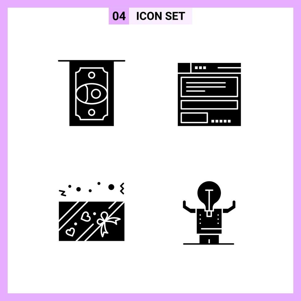 4 Icons in Solid Style Glyph Symbols on White Background Creative Vector Signs for Web mobile and Print Creative Black Icon vector background