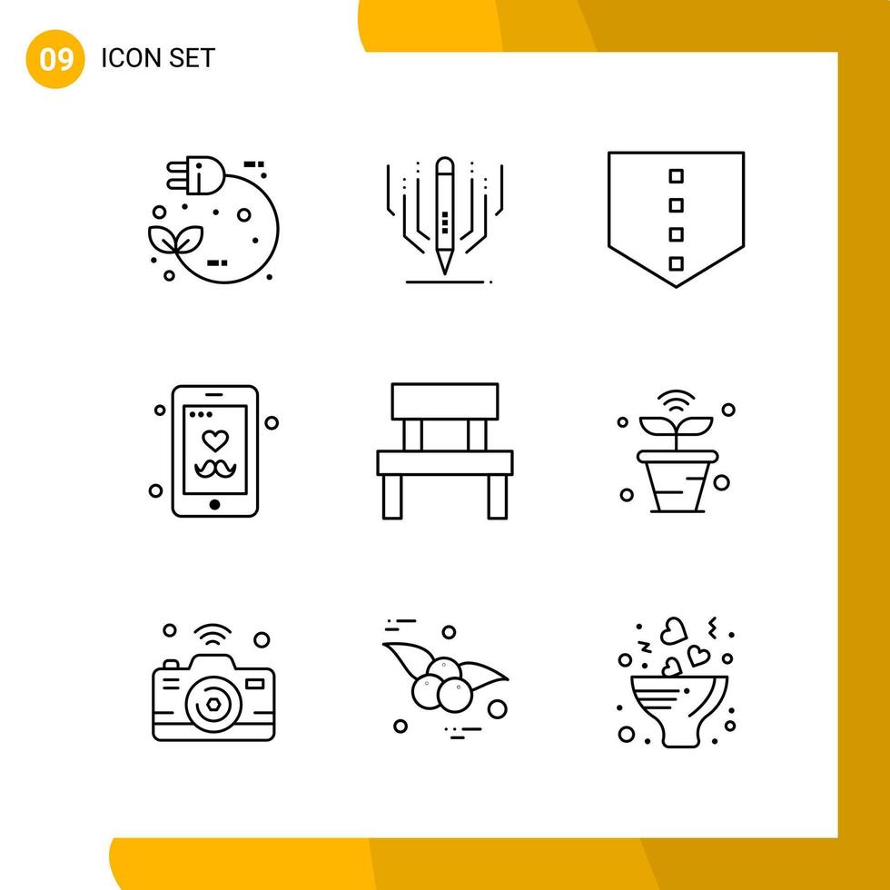 9 Icon Set Line Style Icon Pack Outline Symbols isolated on White Backgound for Responsive Website Designing Creative Black Icon vector background
