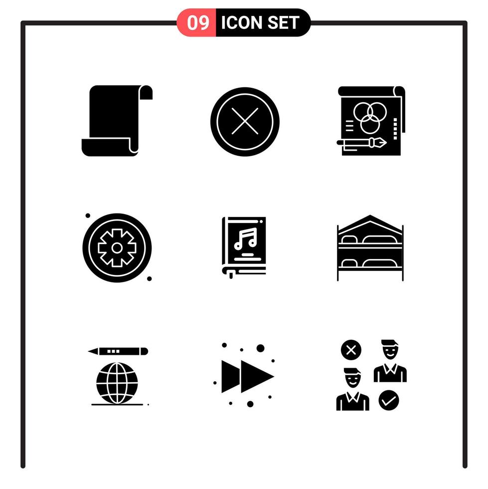 Set of 9 Solid Style Icons for web and mobile Glyph Symbols for print Solid Icon Signs Isolated on White Background 9 Icon Set Creative Black Icon vector background