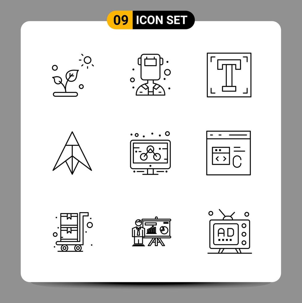 9 Black Icon Pack Outline Symbols Signs for Responsive designs on white background 9 Icons Set Creative Black Icon vector background