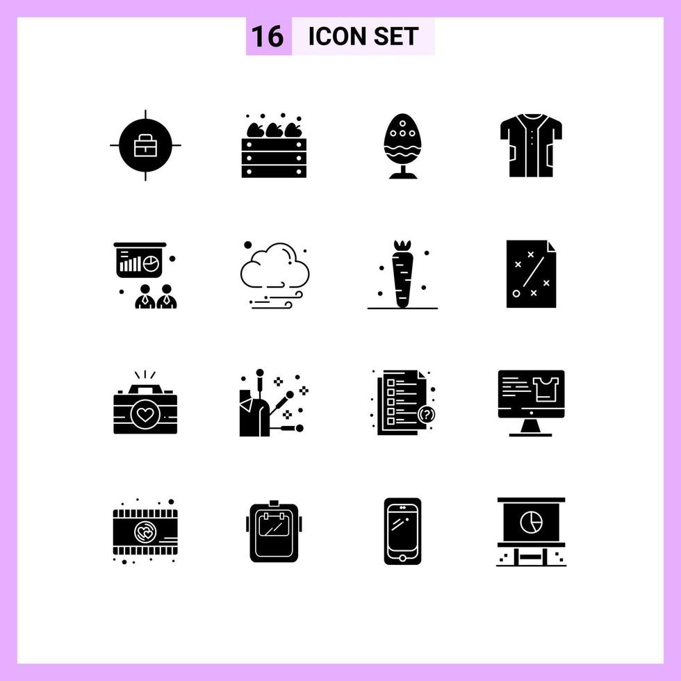 Modern Set of 16 Solid Glyphs and symbols such as conference electronic boiled egg digital cloth Editable Vector Design Elements