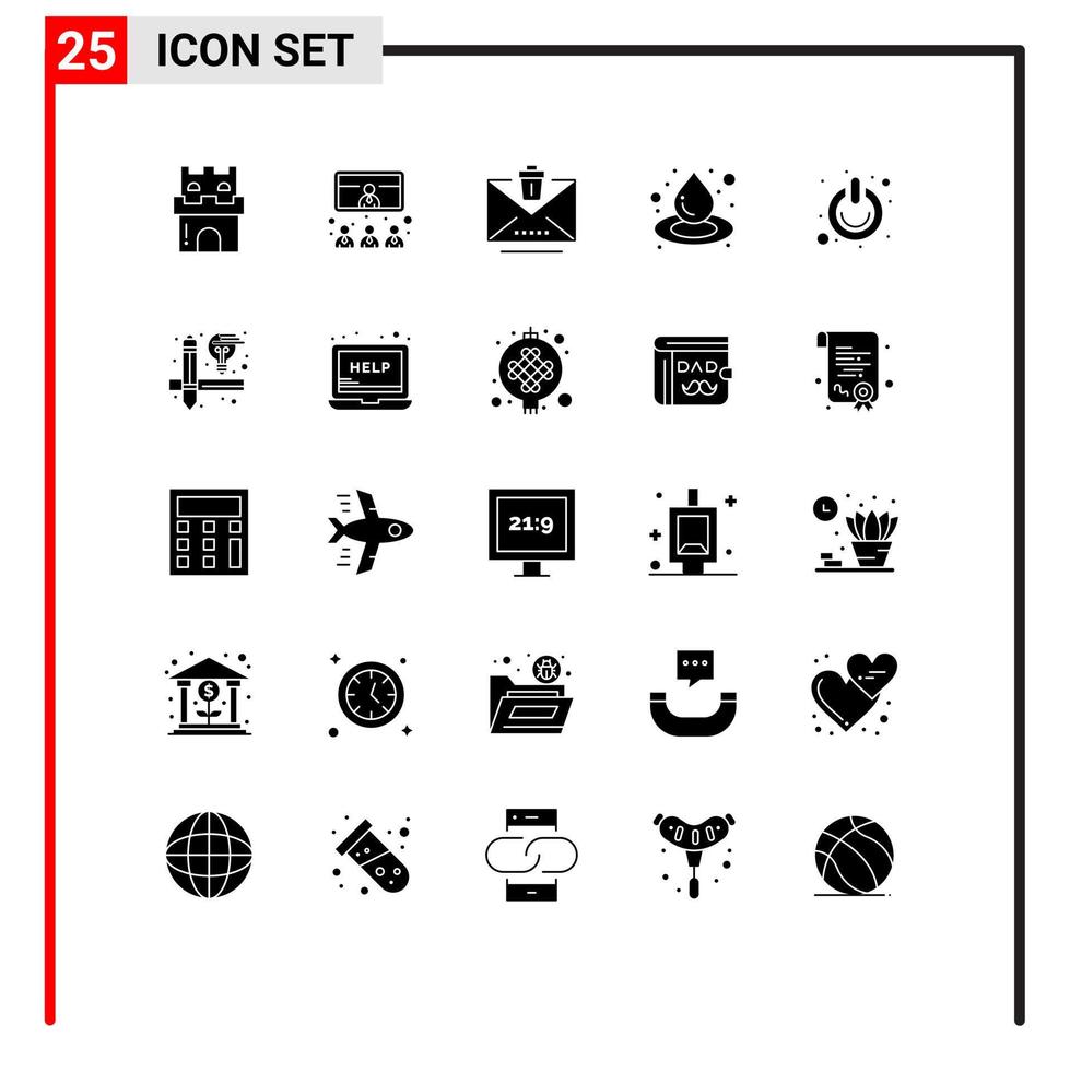 25 User Interface Solid Glyph Pack of modern Signs and Symbols of button liquid presentation drop erase Editable Vector Design Elements