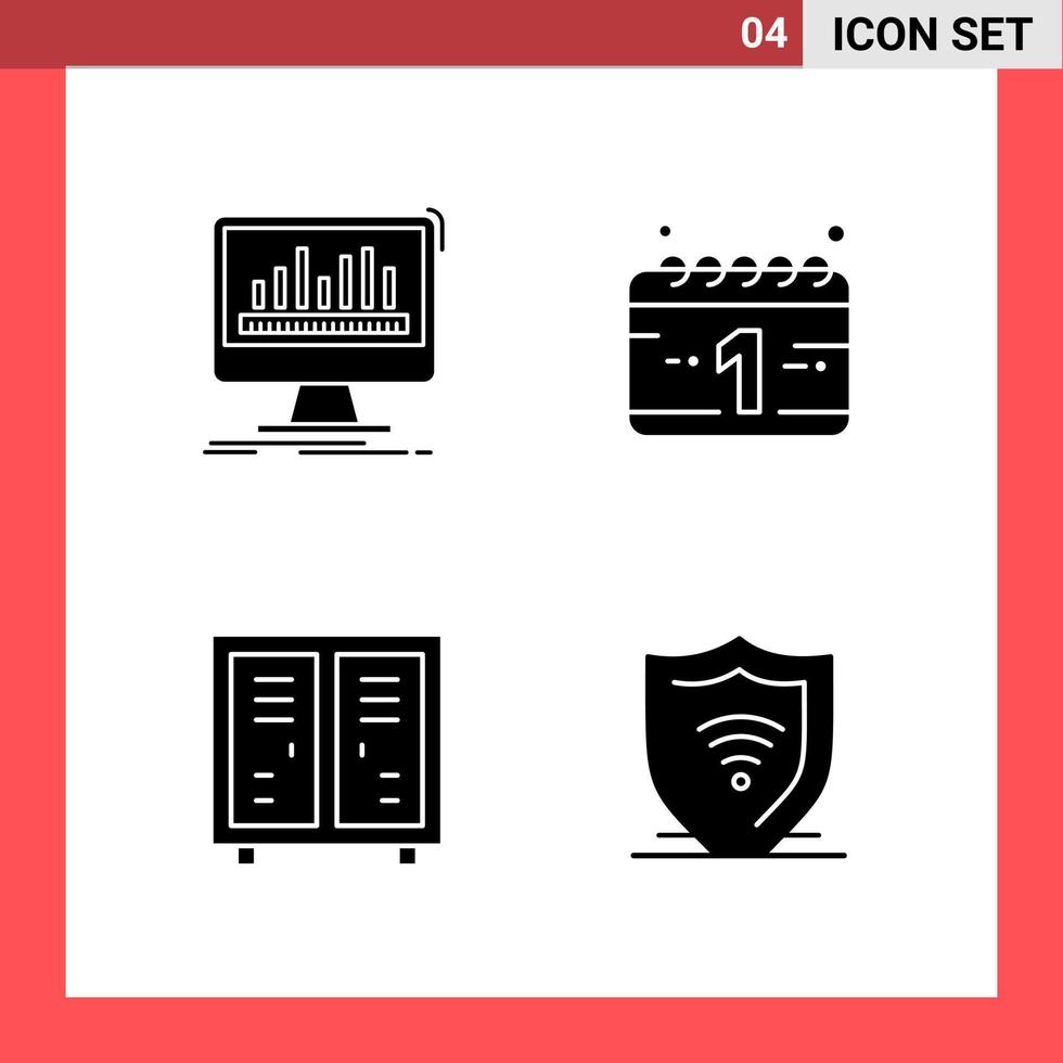 4 Icon Pack Solid Style Glyph Symbols on White Background Simple Signs for general designing Creative Black Icon vector background