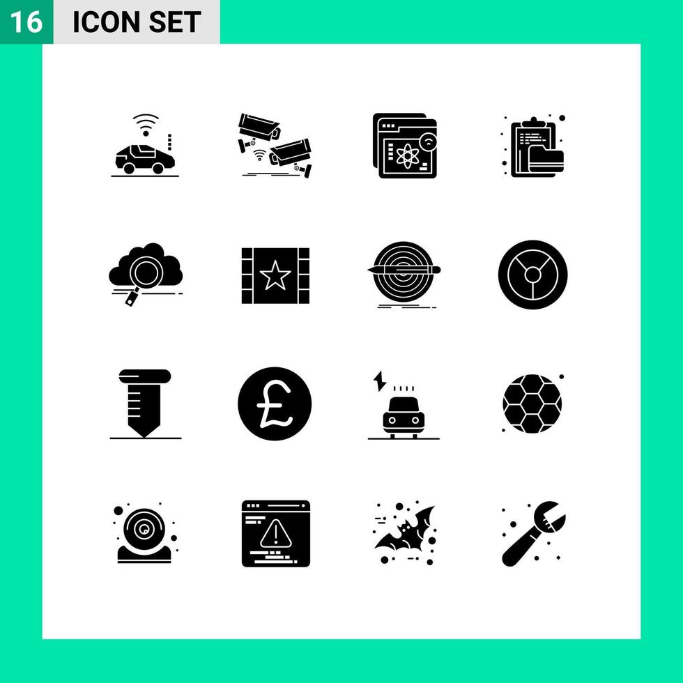 16 Universal Solid Glyphs Set for Web and Mobile Applications document archive technology learning learning Editable Vector Design Elements