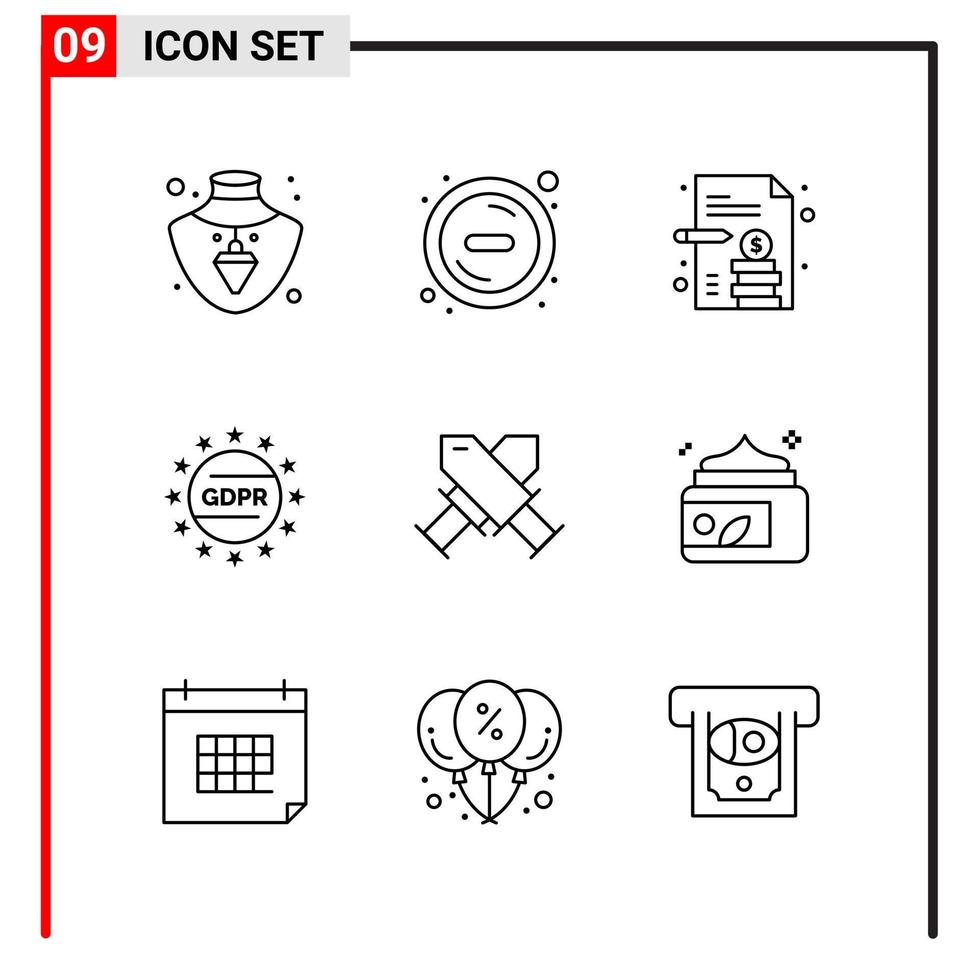 9 iconos generales para el diseño de sitios web, impresión y aplicaciones móviles 9 símbolos de contorno signos aislados en fondo blanco 9 paquete de iconos icono negro creativo fondo vectorial vector